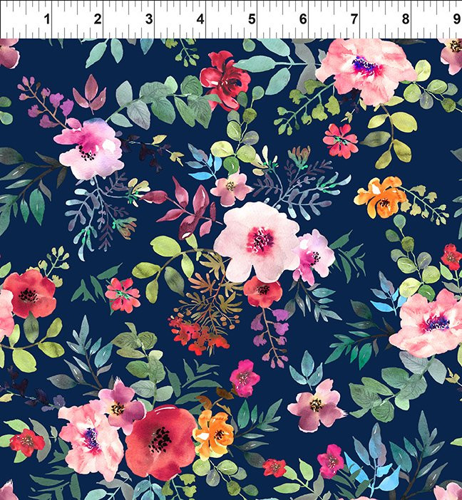 In The Beginning - Glorious Garden 2GAR1 Large Floral Blue | SOLD BY THE HALF-YARD